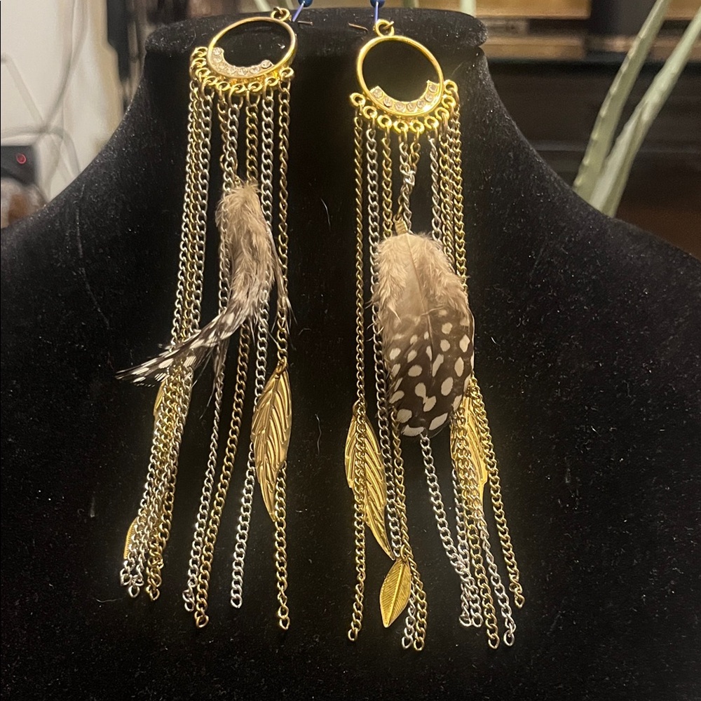 Gold Feather Dangle Earrings